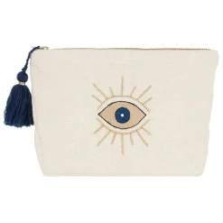 Fabrique de Styles Pochettes Et Housses>Pochette œil en coton blanc et bleu - Greeka Blanc, Bleu