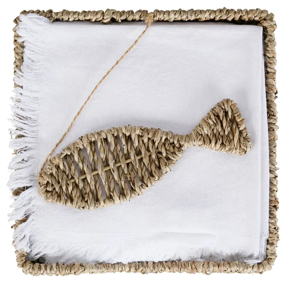 Fabrique de Styles Accessoires De Table>Porte serviettes en jonc de mer et fer poisson - borneo Naturel