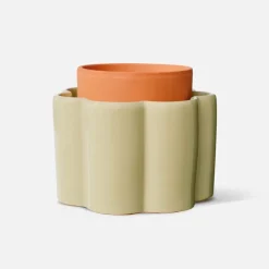 Fabrique de Styles Vases Et Soliflores>Pot auto-arrosant en céramique sauge et argile d14cm - Paula Vert