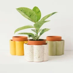 Fabrique de Styles Vases Et Soliflores>Pot auto-arrosant en céramique grainé et argile d14cm - Paula Blanc