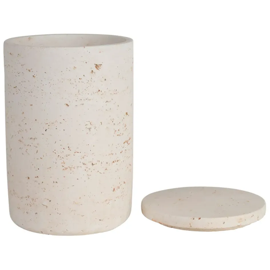 Fabrique de Styles Pots Et Bocaux>Pot avec couvercle en ciment écru moucheté h16.5cm - Organic Ecru