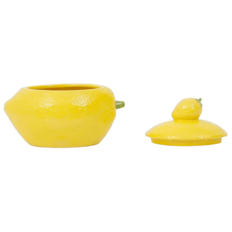 Fabrique de Styles Pots Et Bocaux>Pot citron avec couvercle en grès - Citron Jaune