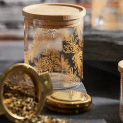 Fabrique de Styles Pots Et Bocaux>Pot Flaural en verre avec couvercle en bambou D9.5Xh11Cm (modèle moyen) Doré