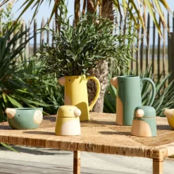 Fabrique de Styles Pots Et Bocaux>Pot oiseau avec couvercle en grès - Calao Jaune