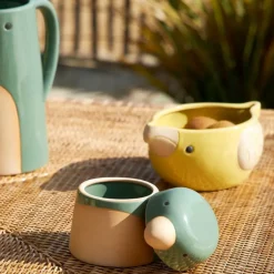 Fabrique de Styles Pots Et Bocaux>Pot oiseau avec couvercle en grès - Calao Sauge