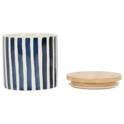 Fabrique de Styles Pots Et Bocaux>Pot x2 avec couvercle en bambou rayé bleu et beige en grès - blue sand Bleu, Beige