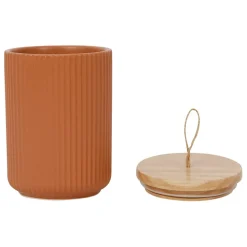 Fabrique de Styles Pots Et Bocaux>Pots x2 avec couvercle en bois et émeraude en grès - sweet leaves Terracotta