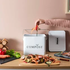 Fabrique de Styles Poubelles>Poubelle à compost en métal 10L Blanc