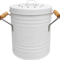 Fabrique de Styles Poubelles>Poubelle à compost en métal avec couvercle et poignées 5L Blanc
