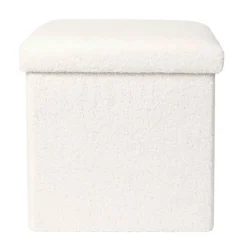 Fabrique de Styles Poufs Et Tabourets>Pouf coffre pliable en tissu bouclette Blanc