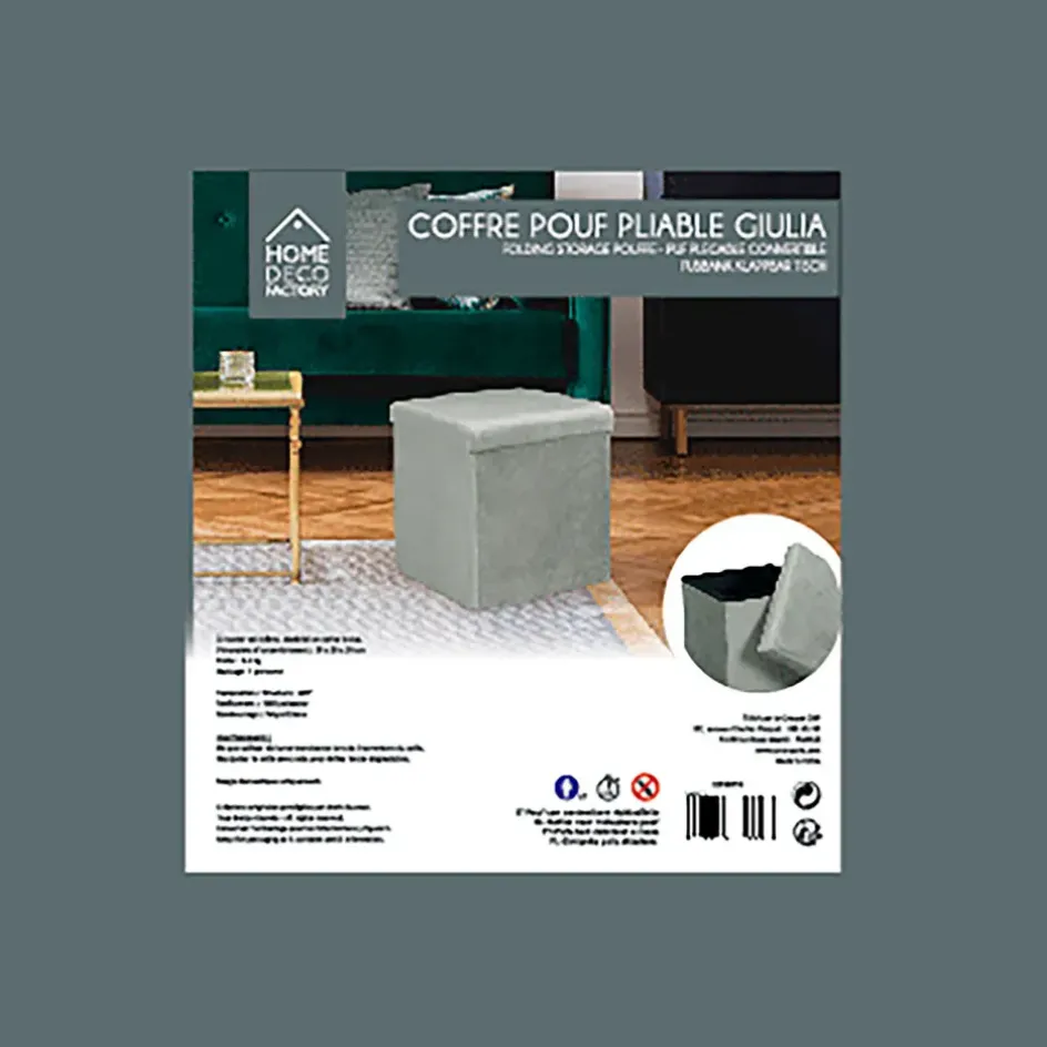 Fabrique de Styles Poufs Et Tabourets>Pouf coffre pliable en velours côtelé - Julia Gris