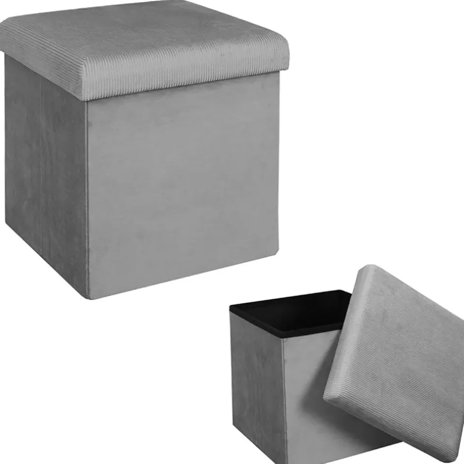 Fabrique de Styles Poufs Et Tabourets>Pouf coffre pliable en velours côtelé - Julia Gris