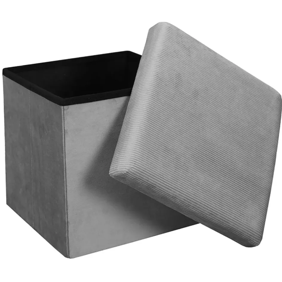 Fabrique de Styles Poufs Et Tabourets>Pouf coffre pliable en velours côtelé - Julia Gris