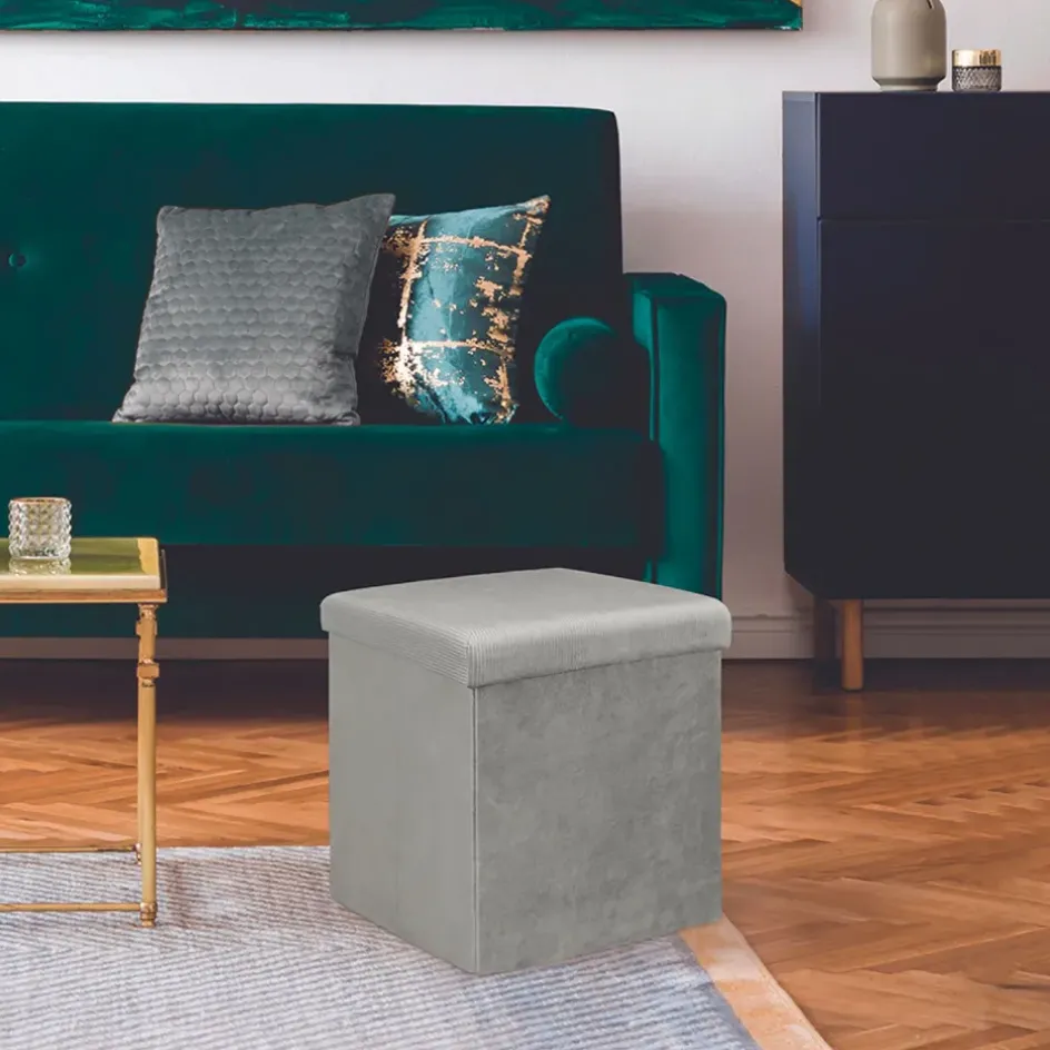 Fabrique de Styles Poufs Et Tabourets>Pouf coffre pliable en velours côtelé - Julia Gris