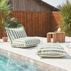 Fabrique de Styles Jardin>Pouf d'extérieur en tissu rayé et écru 95x95cm - Sola Sauge