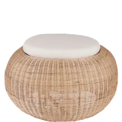 Fabrique de Styles Bancs, Tabourets|Jardin>Pouf en rotin avec coussin blanc D84cm - Bolsena Naturel