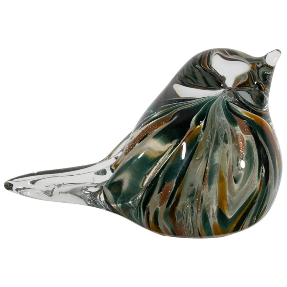 Fabrique de Styles Petits Objets Déco>Presse papier moineau en verre émeraude et doré - Serin Emeraude, Doré