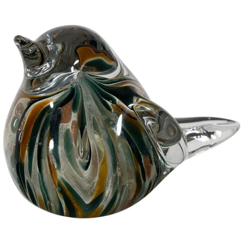 Fabrique de Styles Petits Objets Déco>Presse papier moineau en verre émeraude et doré - Serin Emeraude, Doré