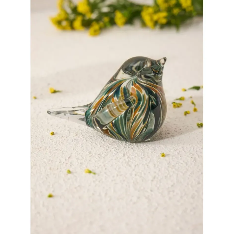 Fabrique de Styles Petits Objets Déco>Presse papier moineau en verre émeraude et doré - Serin Emeraude, Doré