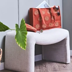 Fabrique de Styles Sacs Et Cabas>Sac brodé en coton terracotta et doré - Allegra Terracotta, Doré