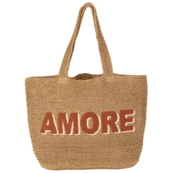 Fabrique de Styles Sacs Et Cabas>Sac brodé "amore" en corde de papier naturel et terracotta - Lumi Naturel, Terracotta