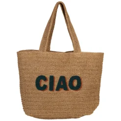 Fabrique de Styles Sacs Et Cabas>Sac brodé "ciao" en corde de papier et émeraude - Lumi Naturel