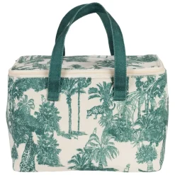 Fabrique de Styles Sacs>Sac isotherme en coton écru et palmiers émeraude - Mocoa Emeraude