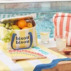 Fabrique de Styles Sacs>Sac isotherme en coton rayé jaune et bleu - Medi Jaune, Bleu