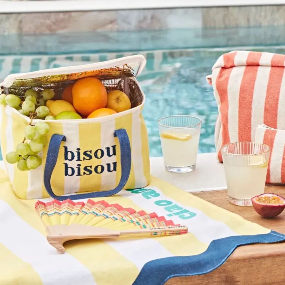 Fabrique de Styles Sacs>Sac isotherme en coton rayé jaune et bleu - Medi Jaune, Bleu