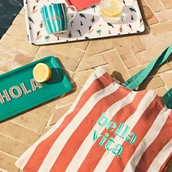 Fabrique de Styles Sacs Et Cabas>Sac tote bag en tissu corail et émeraude - Palma Corail, Emeraude