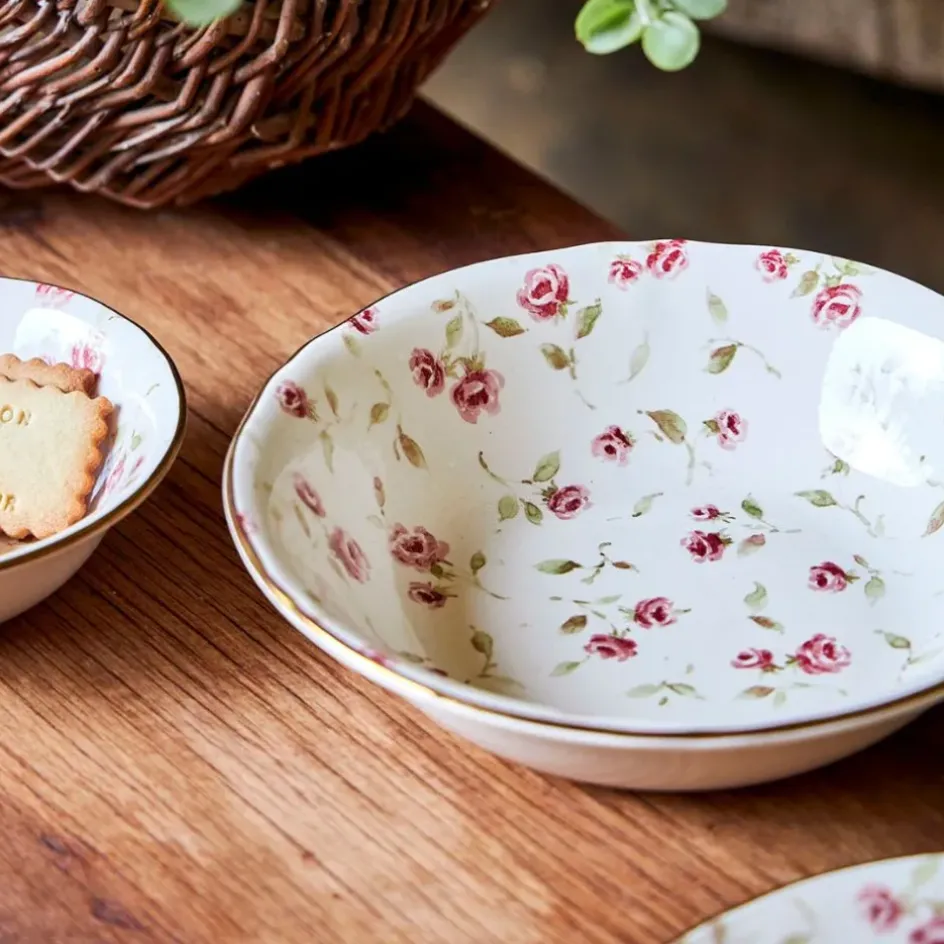 Fabrique de Styles Plats Et Saladiers>Saladier en faïence rose et doré d23cm - Rose Rose, Doré