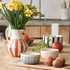 Fabrique de Styles Plats Et Saladiers>Saladier en terre cuite rayé d21cm - Lisia Bleu