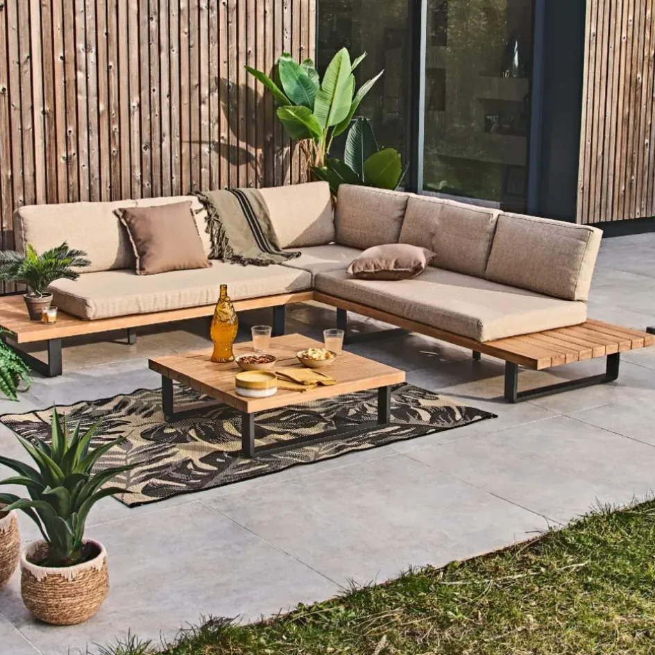 Fabrique de Styles Salons De Jardin|Jardin>Salon de jardin d'angle en bois 5 places beige - Feros Ecru