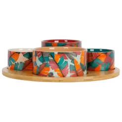 Fabrique de Styles Bols Et Coupelles>Service apéritif 4 pièces en grès et bambou - Seguia Multicolore