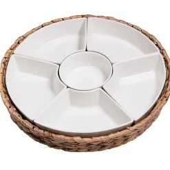 Fabrique de Styles Bols Et Coupelles>Set apéritif plateau en tresse avec coupelle en porcelaine Blanc