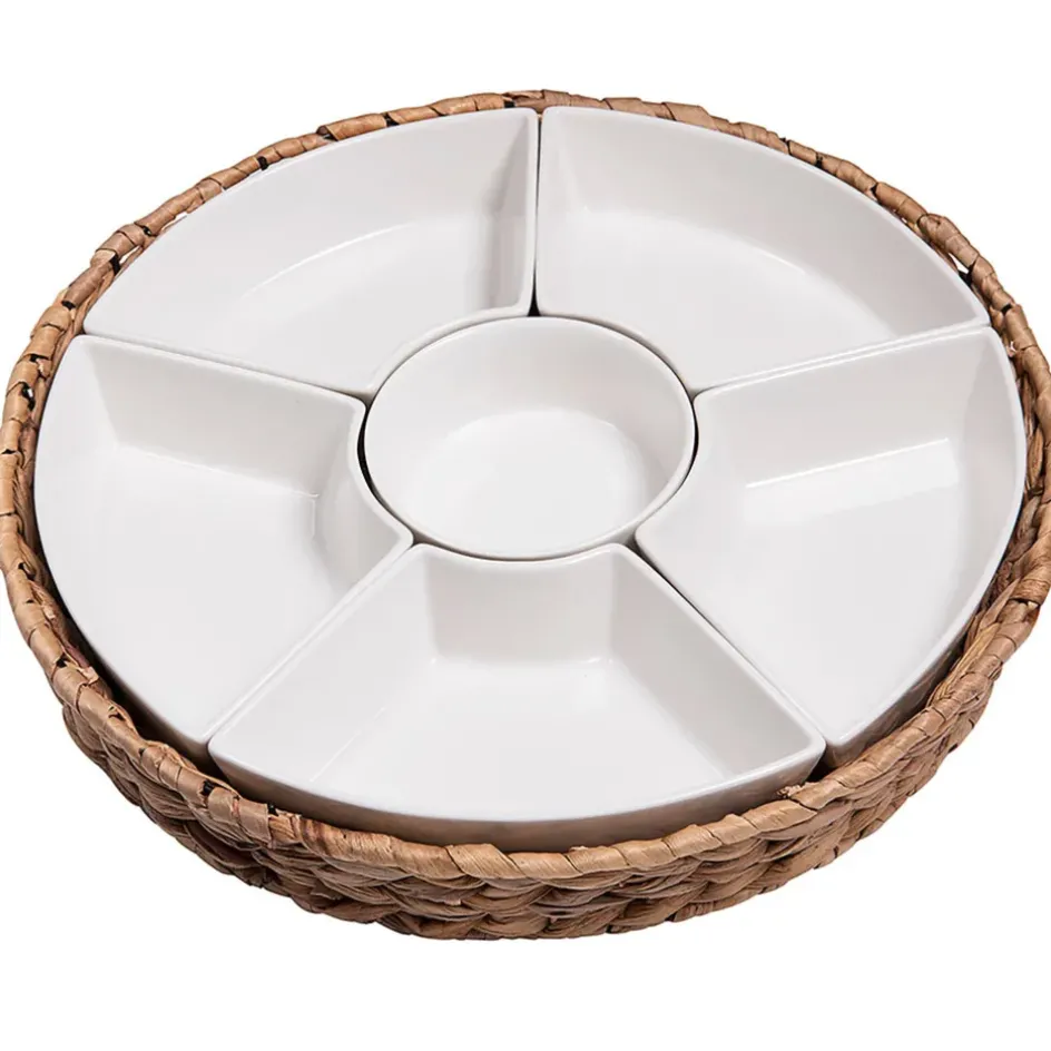 Fabrique de Styles Bols Et Coupelles>Set apéritif plateau en tresse avec coupelle en porcelaine Blanc