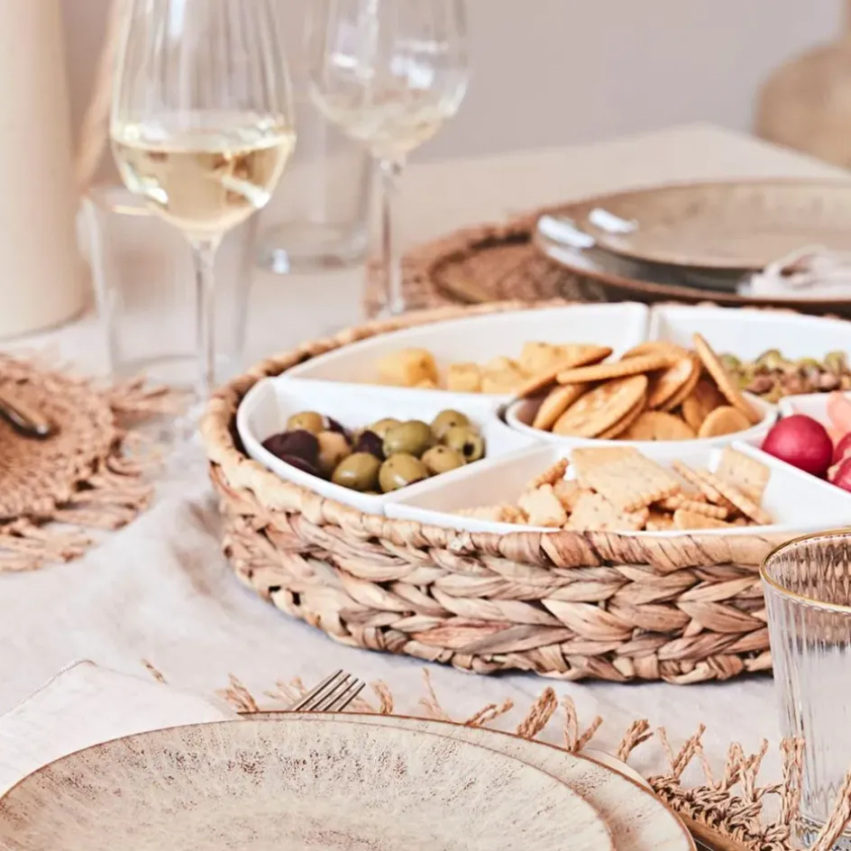 Fabrique de Styles Bols Et Coupelles>Set apéritif plateau en tresse avec coupelle en porcelaine Blanc