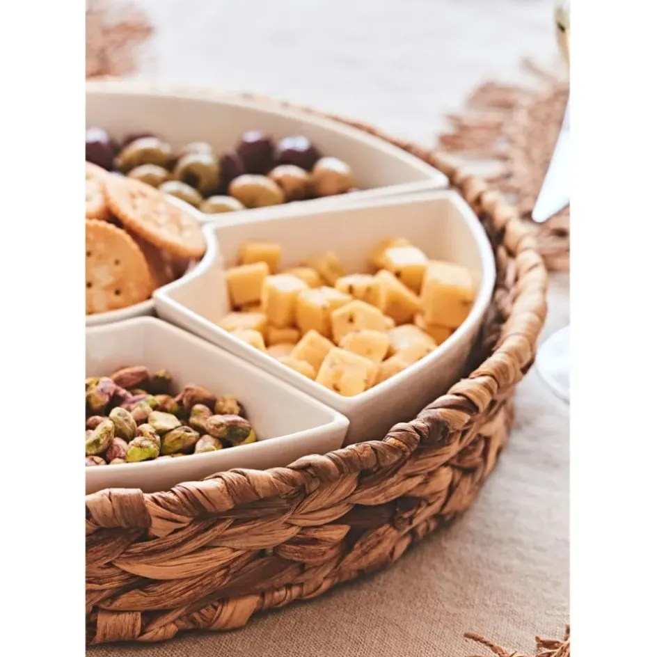 Fabrique de Styles Bols Et Coupelles>Set apéritif plateau en tresse avec coupelle en porcelaine Blanc