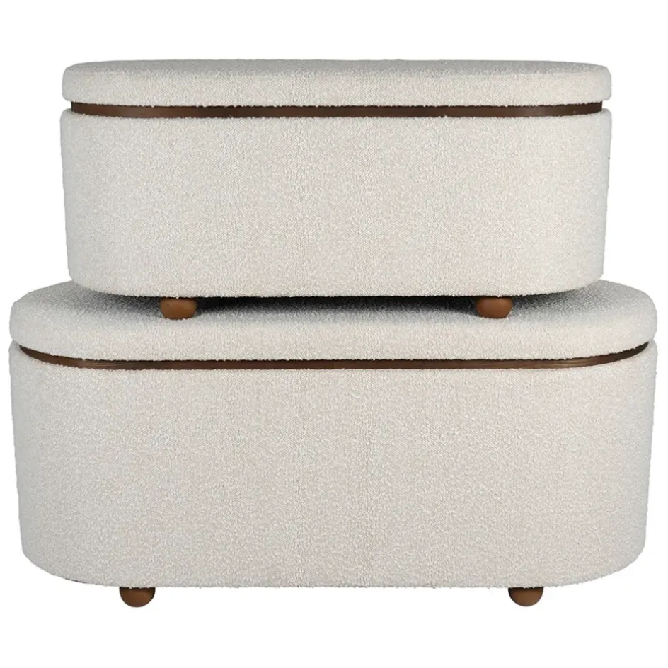 Fabrique de Styles Bancs Et Banquettes>Set de 2 bancs coffre en tissu et pin - Alpinia Blanc