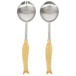 Fabrique de Styles Ustensibles De Cuisine>Set de 2 couverts de salade en inox et laiton - Poisson Doré