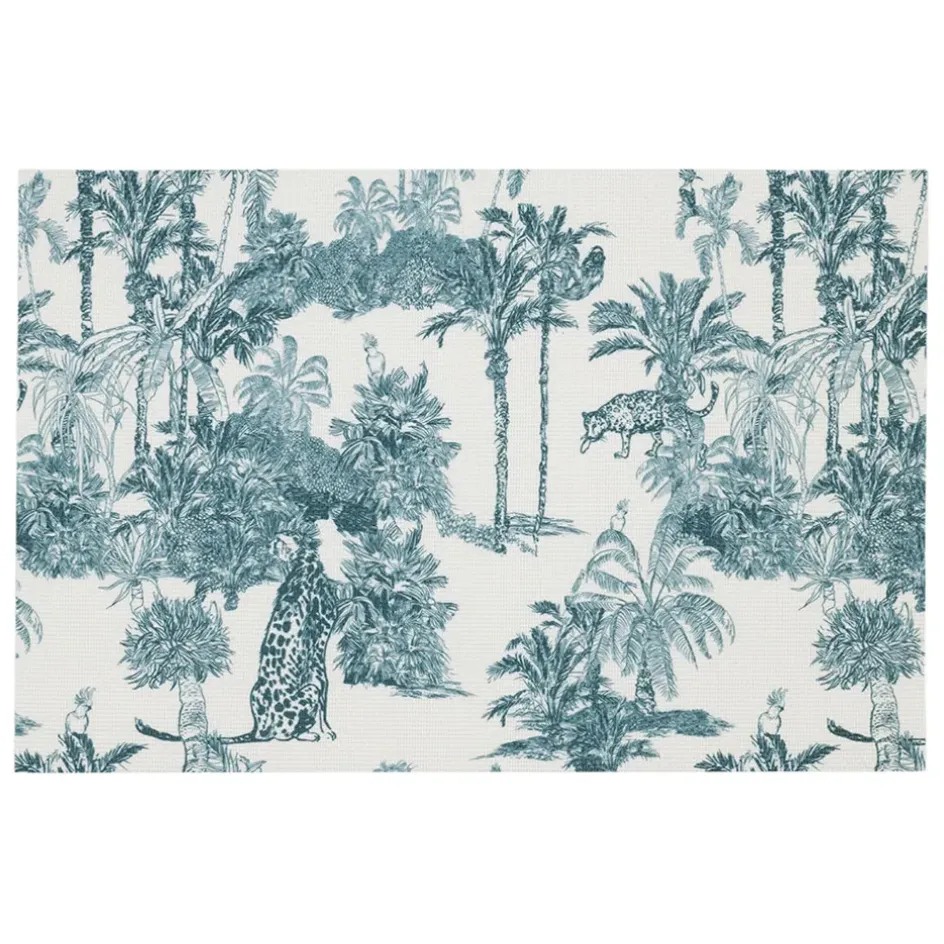 Fabrique de Styles Sets De Table>Set de table en vinyle écru et palmiers émeraude 45x30cm - Mocoa Emeraude