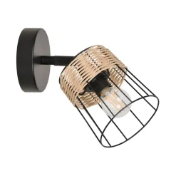 Fabrique de Styles Appliques>Spot 1 lumière en metal et rotin tresse h18.5cm noir - Indah Naturel