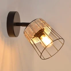 Fabrique de Styles Appliques>Spot 1 lumière en metal et rotin tresse h18.5cm noir - Indah Naturel