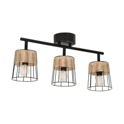Fabrique de Styles Suspensions>Spot 3 lumières en metal et rotin tresse h23cm noir - indah Naturel