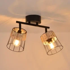 Fabrique de Styles Suspensions>Spot 2 lumières en metal et rotin tresse h23cm noir - indah Naturel