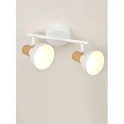 Fabrique de Styles Suspensions>Spot 2 lumières en métal effet bois - Alvar Blanc