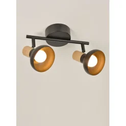 Fabrique de Styles Suspensions>Spot 2 lumières en métal effet bois L25.5cm - Alvar Noir