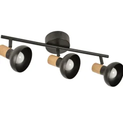 Fabrique de Styles Suspensions>Spot 3 lumières en métal et effet bois L45.5cm - Alvar Noir