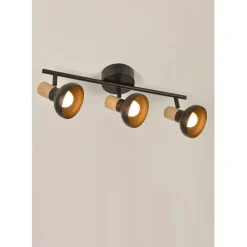 Fabrique de Styles Suspensions>Spot 3 lumières en métal et effet bois L45.5cm - Alvar Noir