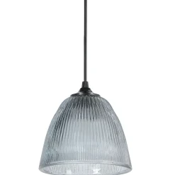 Fabrique de Styles Suspensions>Suspension en verre strié h15cm fumé Transparent